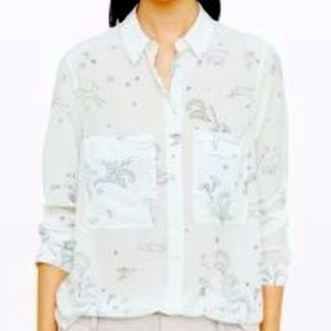Club Monaco "Mekkie" Print White Silk Shirt - XS